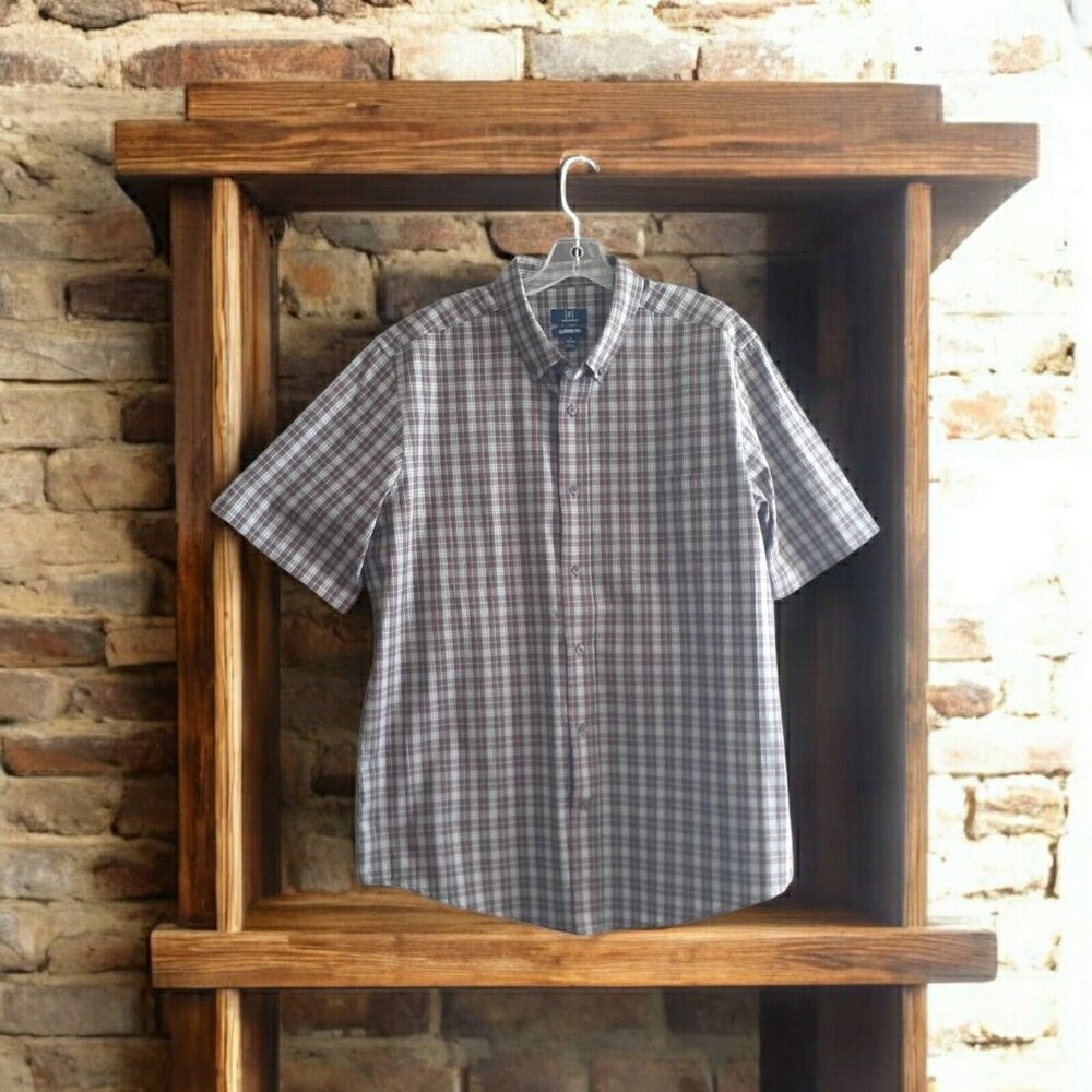 George Mens Shirt Button Down Classic Fit Oxford L 42-44 Preppy Plaid